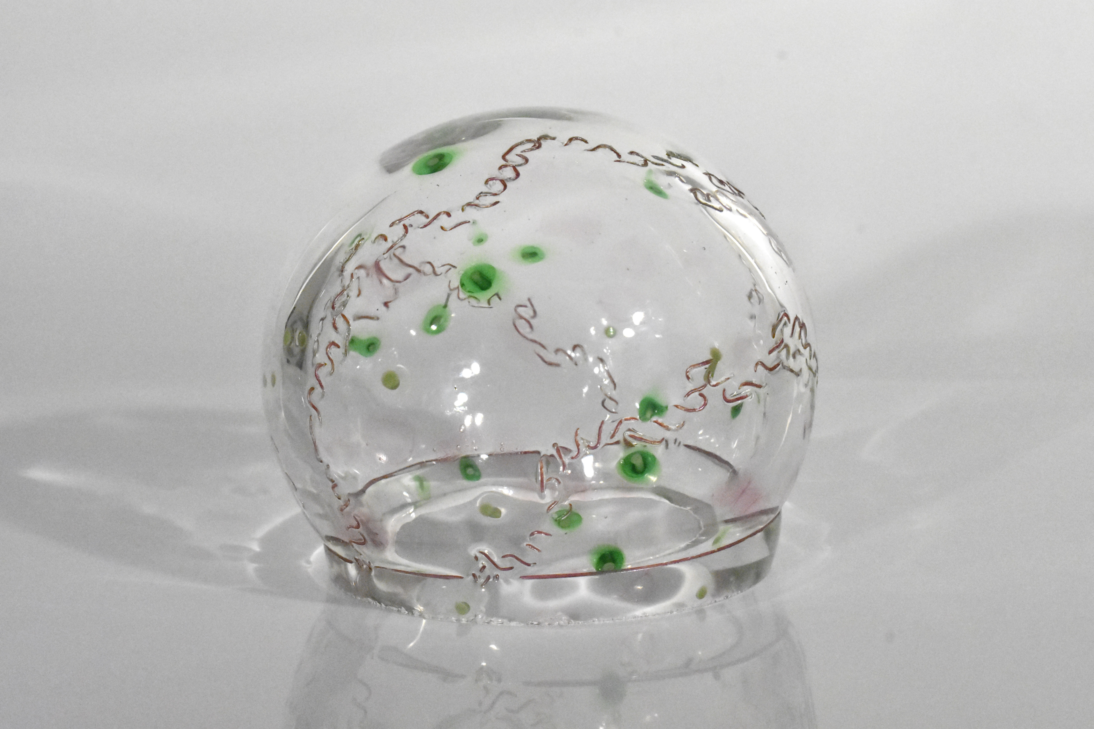 Green & Pink Impression Orb, 2018, Blown glass and copper