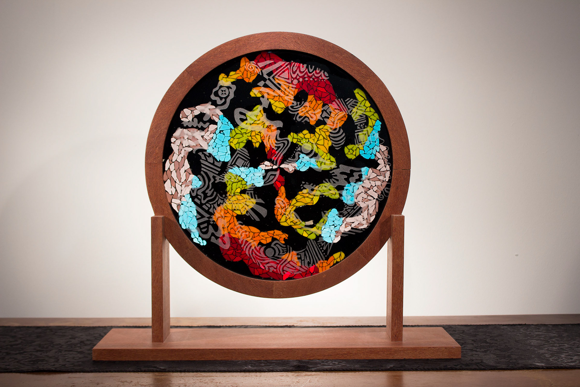Portal, 2016, Fused glass and African Lace Cherry Wood