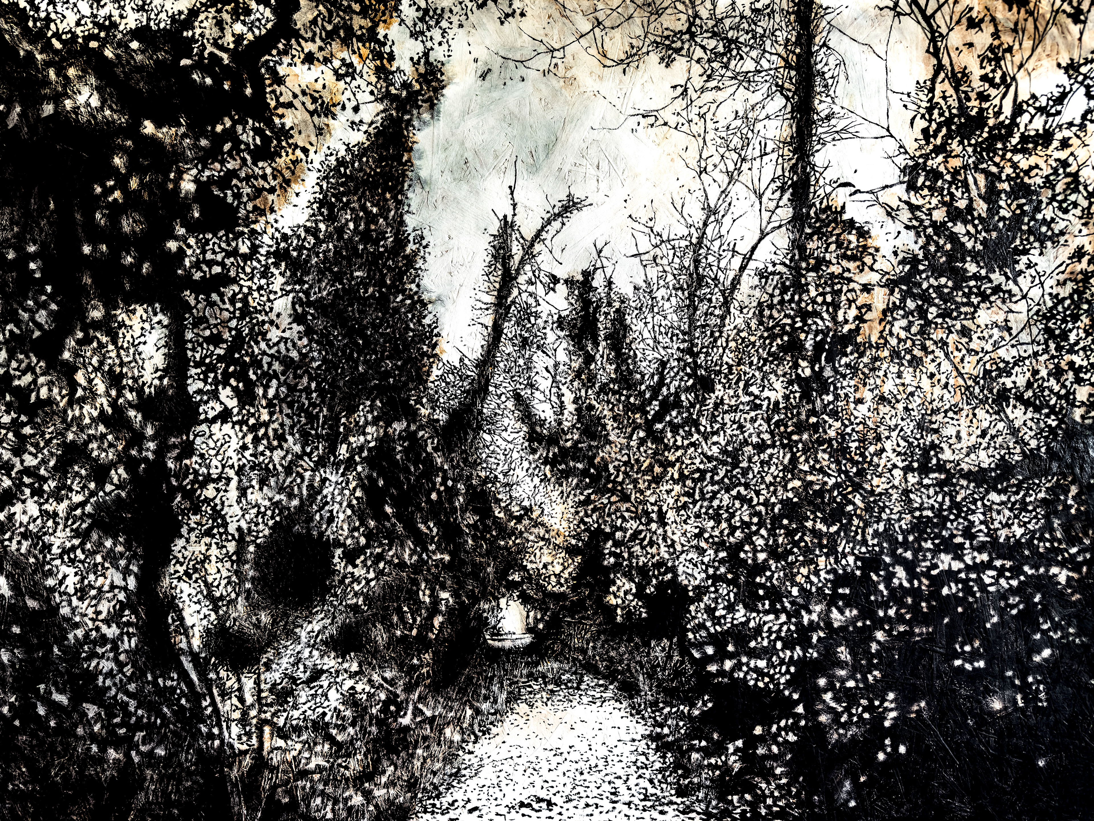 Pittura ad olio su tavola rappresentante uno scorcio di bosco e natura presentato alla terza edizione di Caleidoscopio-Esplorazioni al Castello Visconteo di Legnano - Simone Bertuzzi