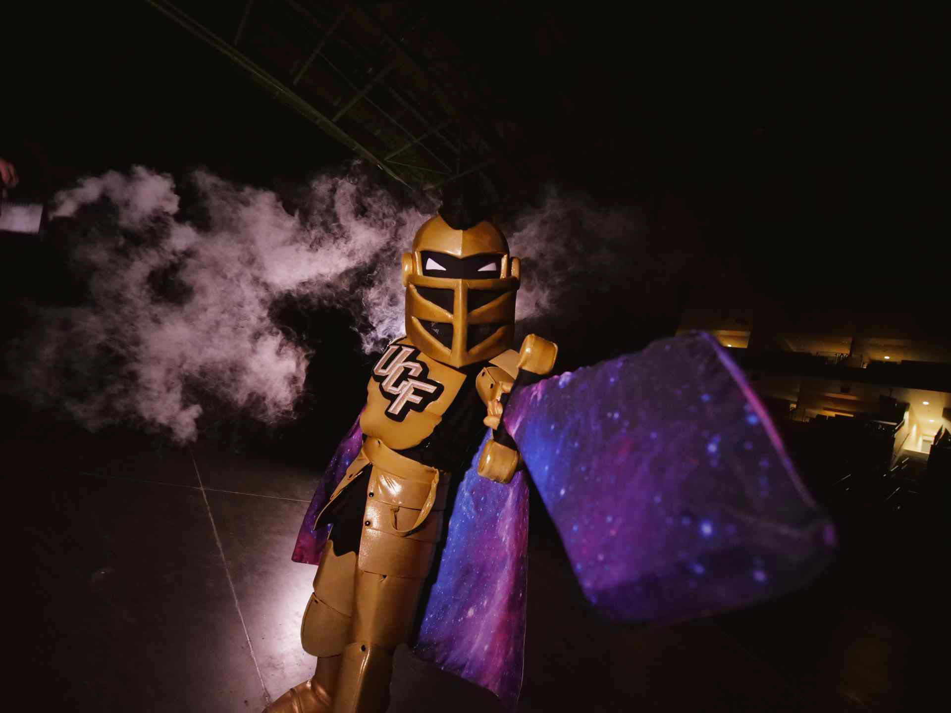 UCF's mascot Knightro during a photoshoot for Space Game.
