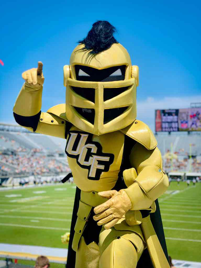 UCF's mascot Knightro at a spring football game. 