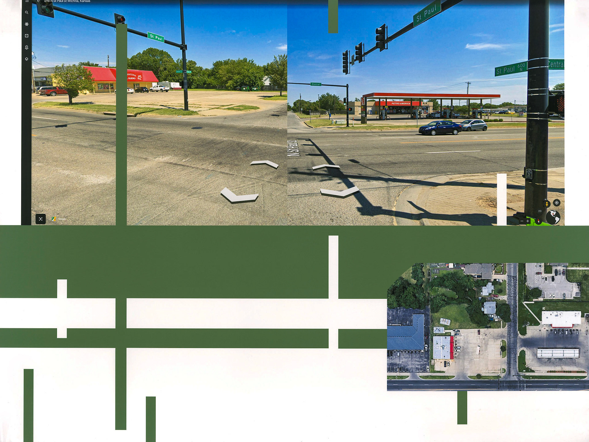 The Corner of St. Paul and Central in Wichita, KS, Facing North; Pigment print; 18 x 24 inches; © 2021
