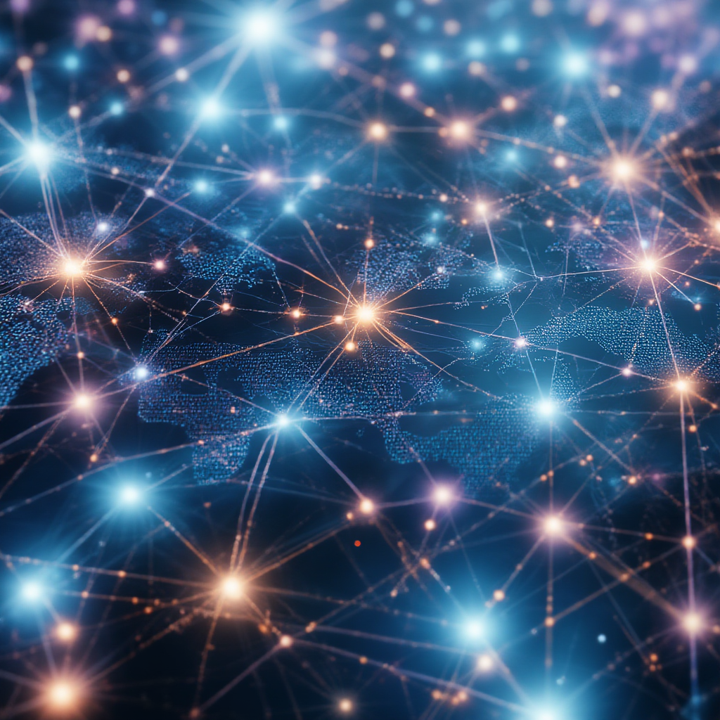 A series of glowing points of light connected by thin filaments