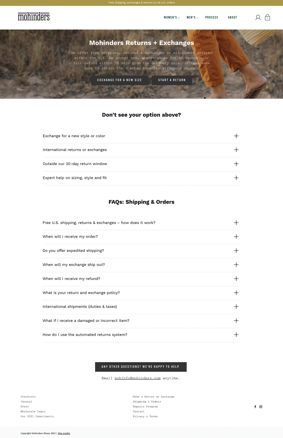 Returns page
