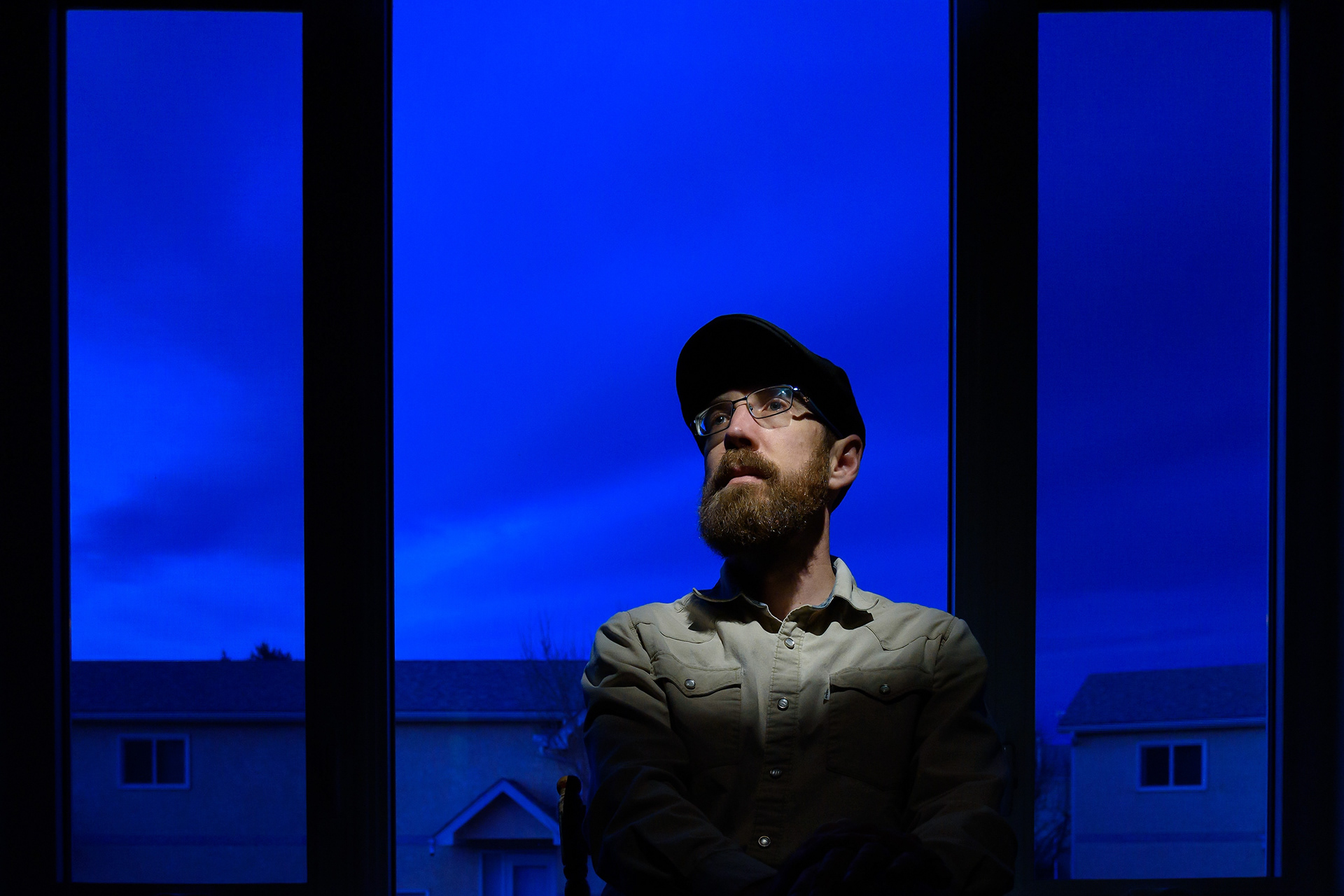 Posing for a self-portrait at home.