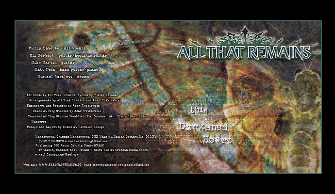All That Remains "This Darkened Heart" Cover / Booklet Back Cover / Prosthetic Records