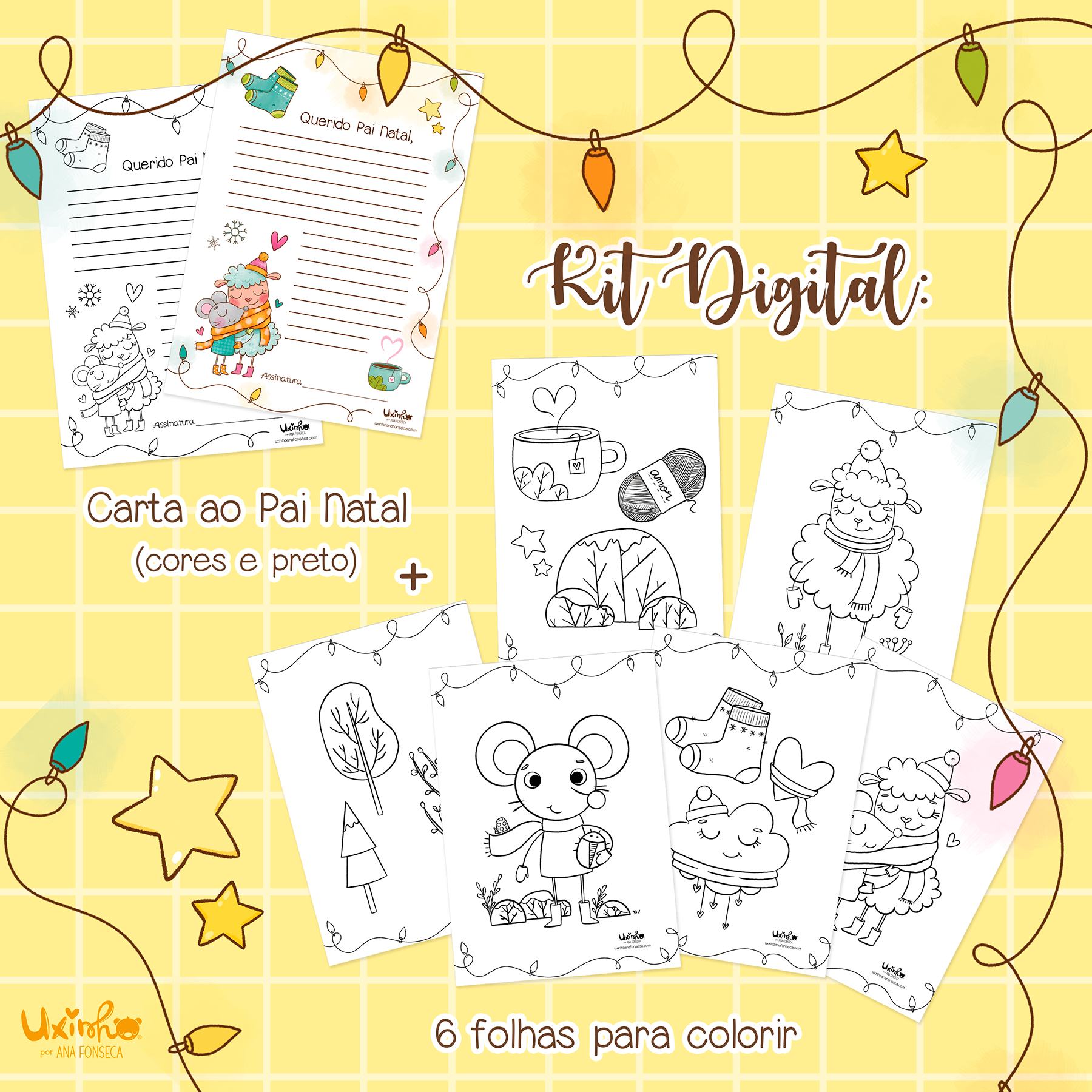 Desenhos de rato de natal kawaii para colorir