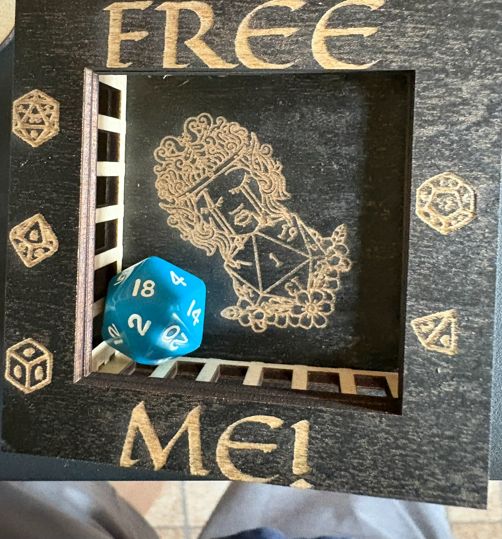 A table top dice cage