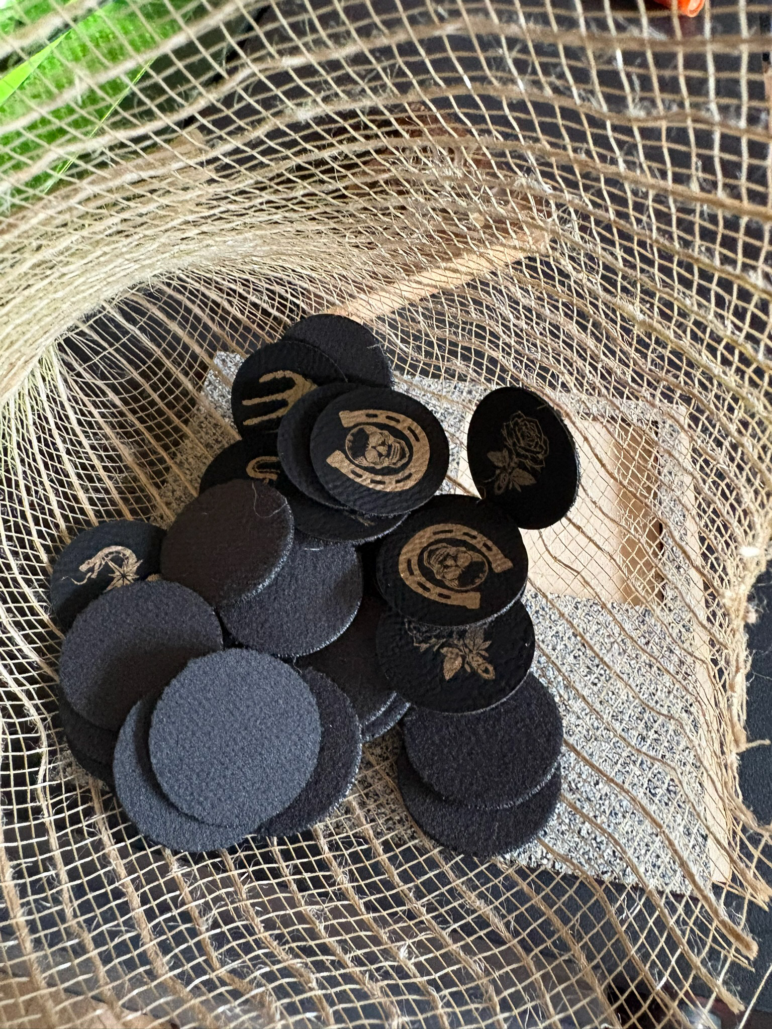 Small 1 and a quarter inch patches for the pommels of a clients whip projects