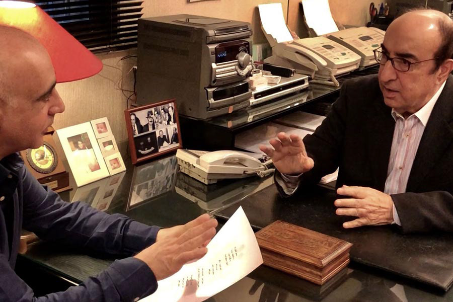 Elias Rahbani at his office, offering his valuable advice on lyrics and music writing