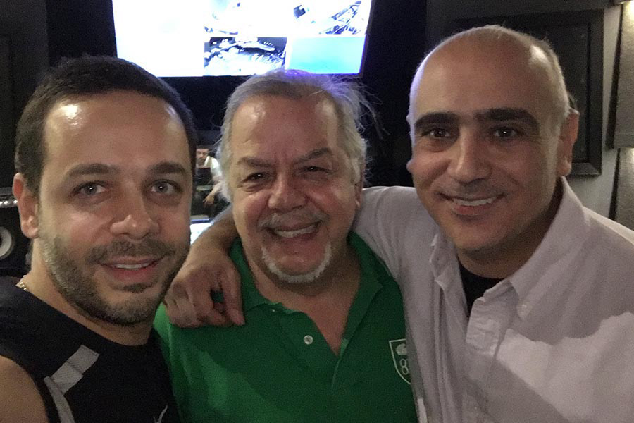 Michel Fadil with his father Fouad Fadil during a recording session at Michel Fadil Studios
