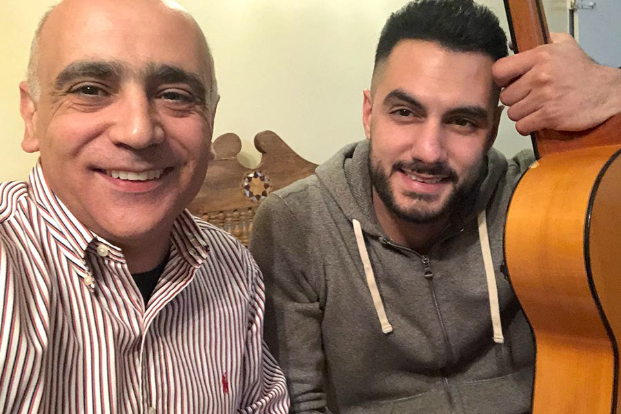 Yaqoub Shaheen rehearsing and preparing for a song recording session