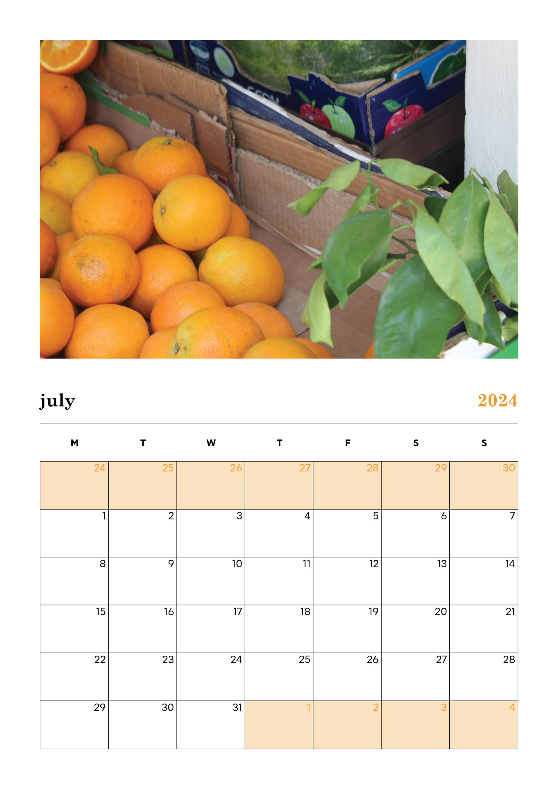 July, calendar side