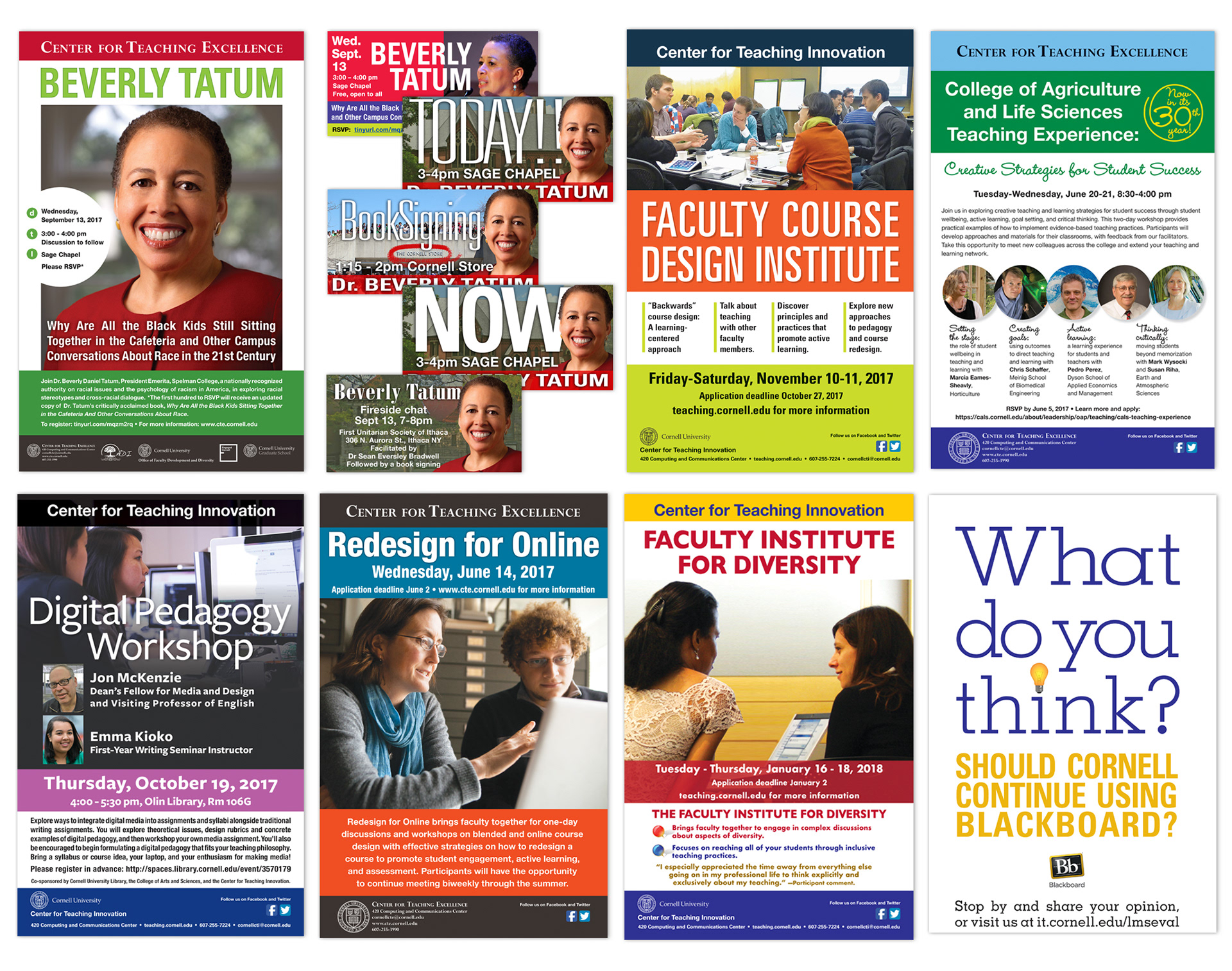 Cornell University: Posters, Digital Bulletin Boards, Twitter, Facebook, Newsletters, Invitations