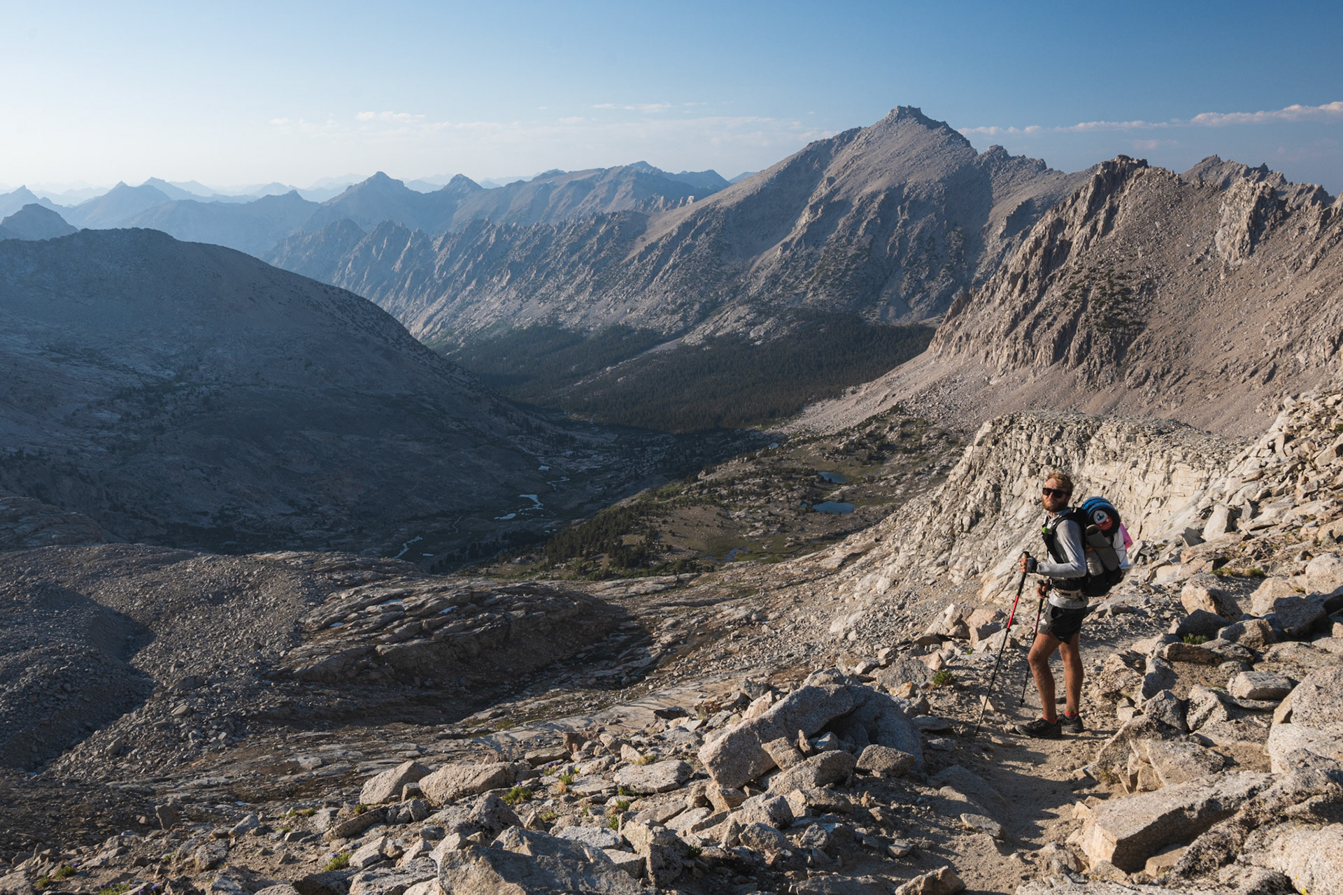 Tristan hiking down from Forrester Pass into King’s Canyon.