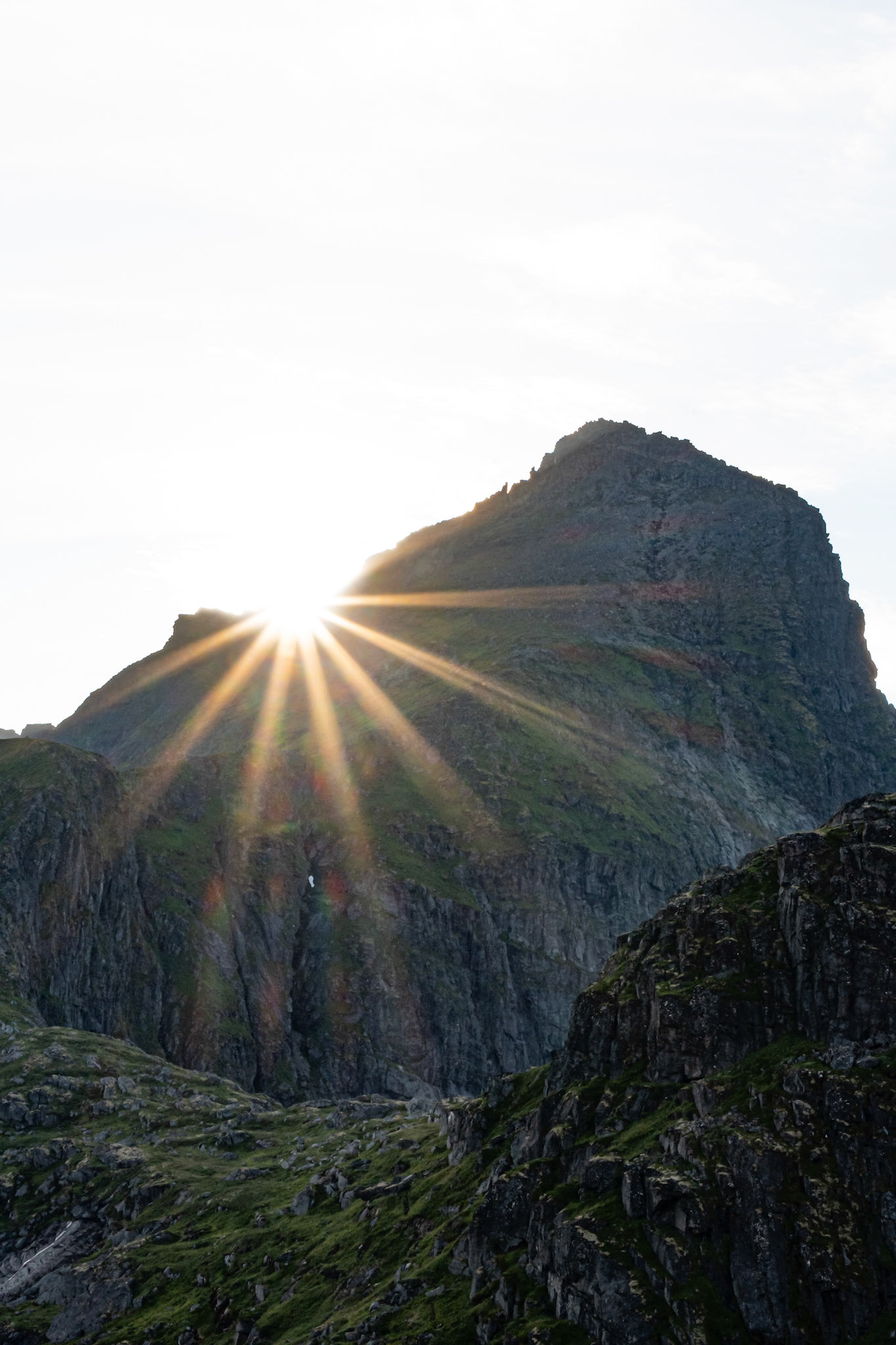 After hiking up from Forsfjorden we made camp at the base of the tallest mountain in Lofoten - Hermannsdalstinden (1029m). We had dinner, and at 9:30pm we started our ascent.