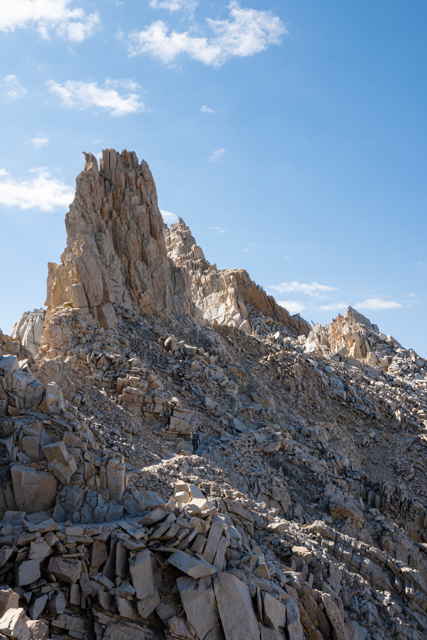 Spencer hiking down from summit of Mount Whitney.