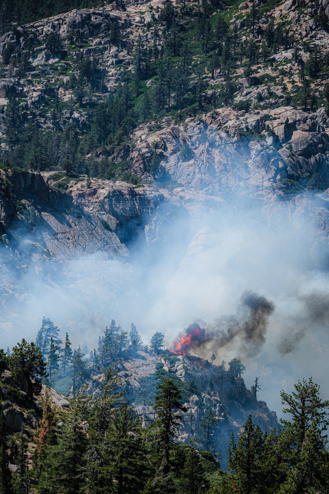 Beginning of the Tamarack Fire south of Lake Tahoe. This small blaze grew to burn more than 300,000 acres.