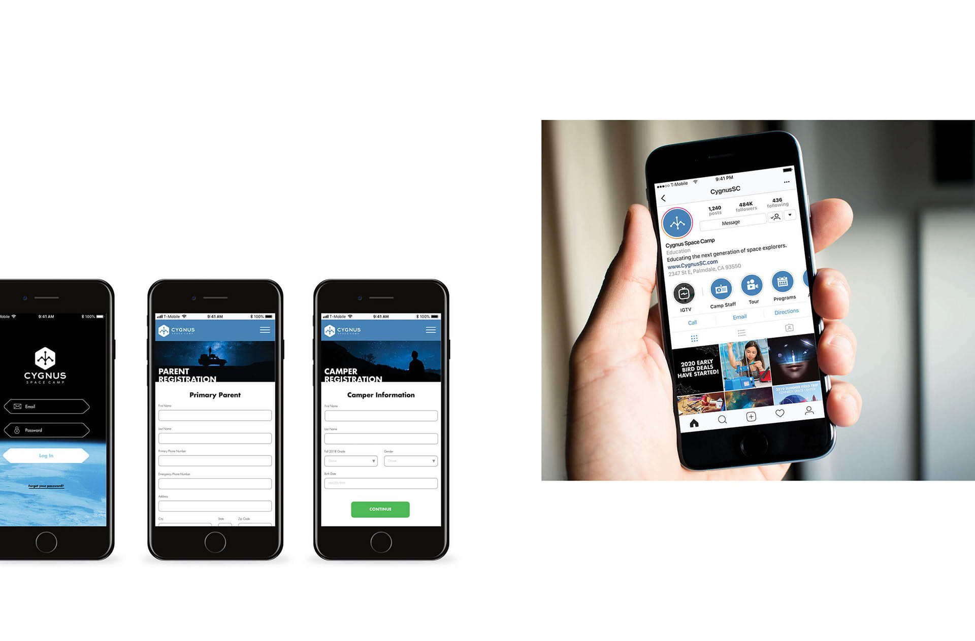 Online forms and Instagram mockup for a summer space camp