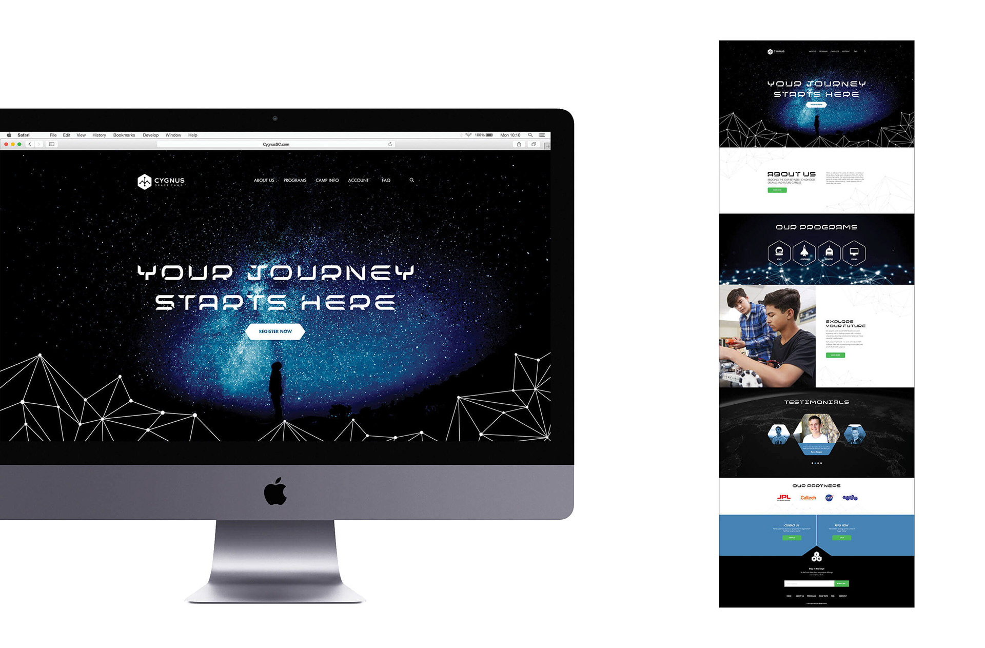 The web design for a summer space camp