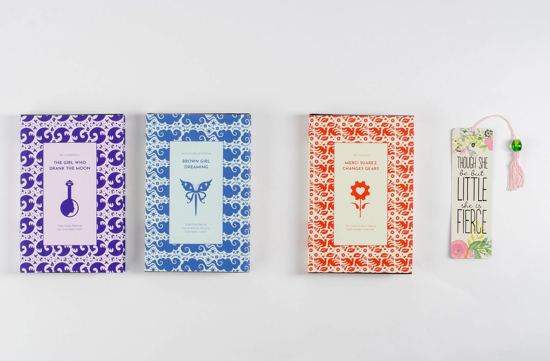 Payoff shot for the custom book covers created for HMH books