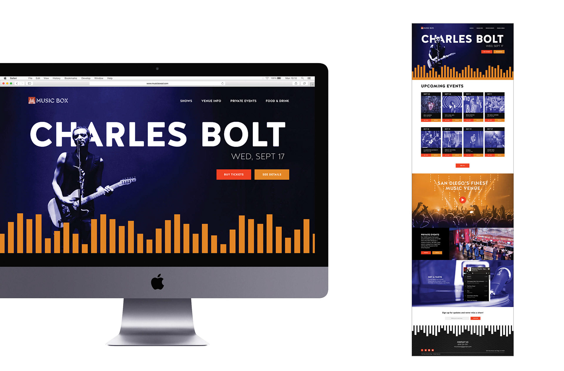 The custom website created for the Music Box