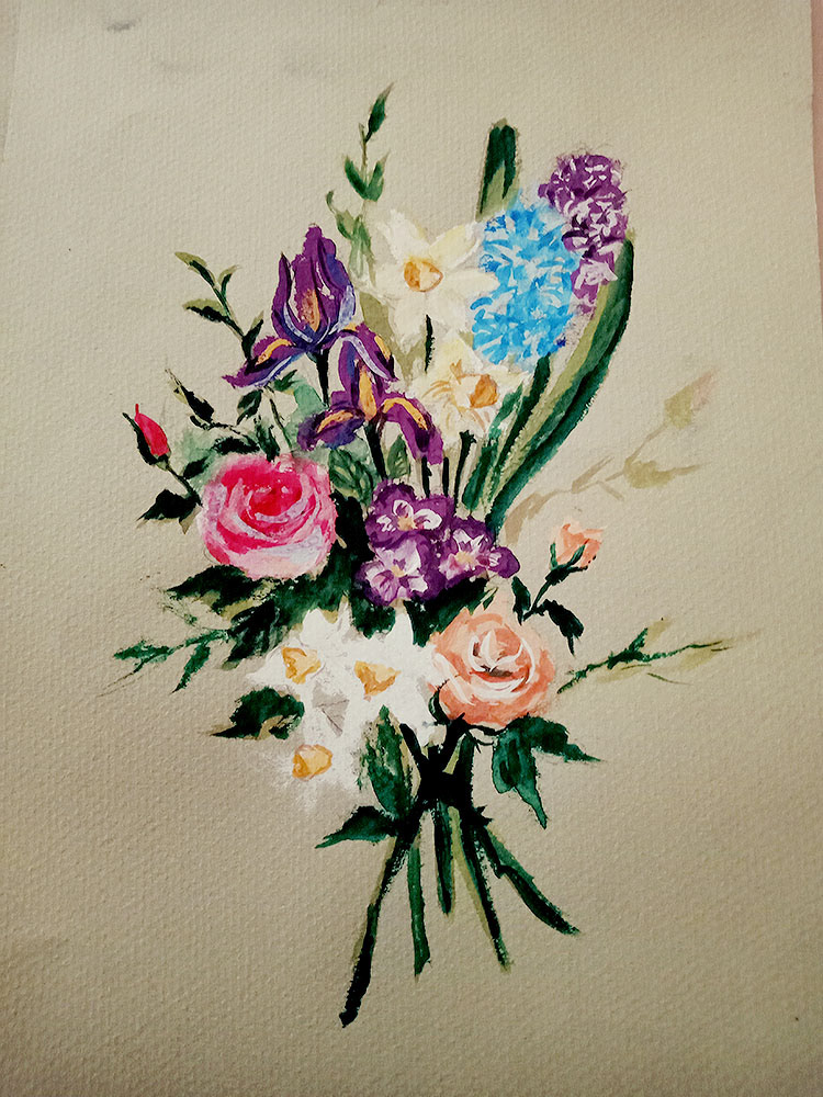 "The Flowers That Brought Them" - gouache on paper - 21 x 17 cms.