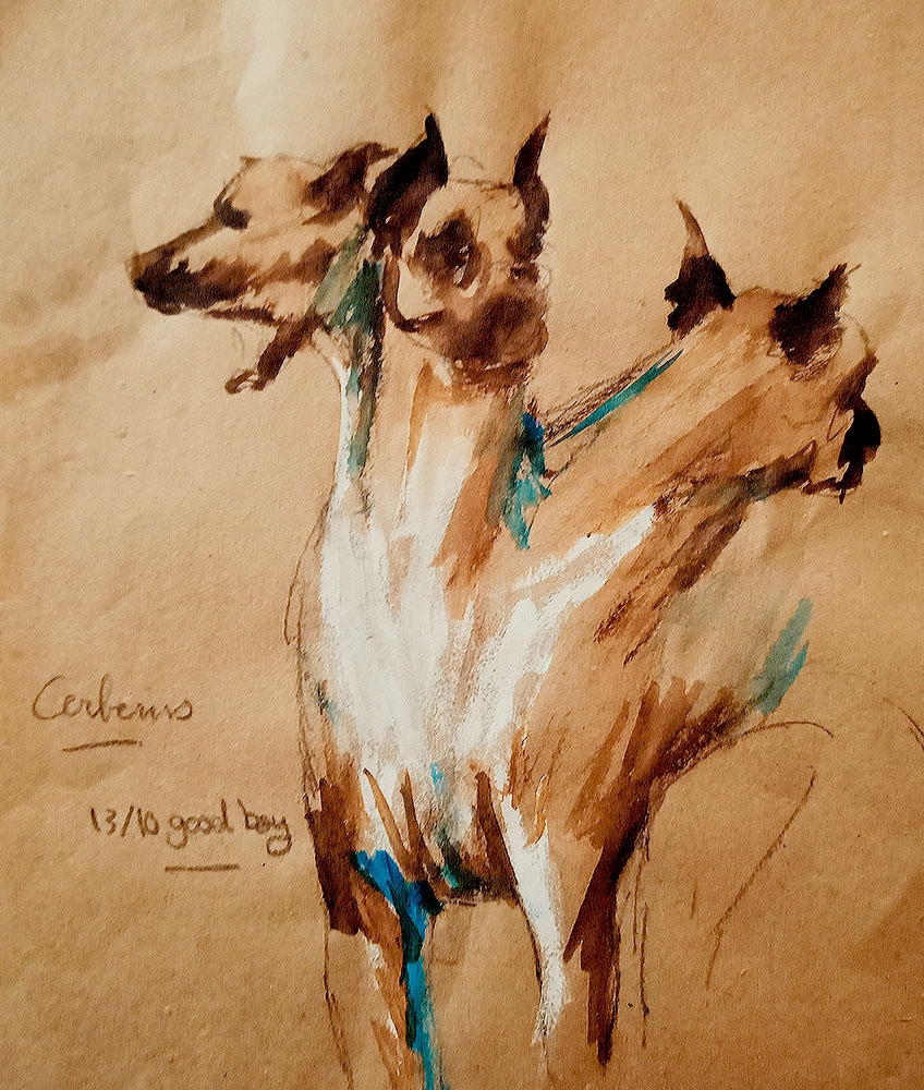 Cerberus Ol' Boy - gouache on kraft paper