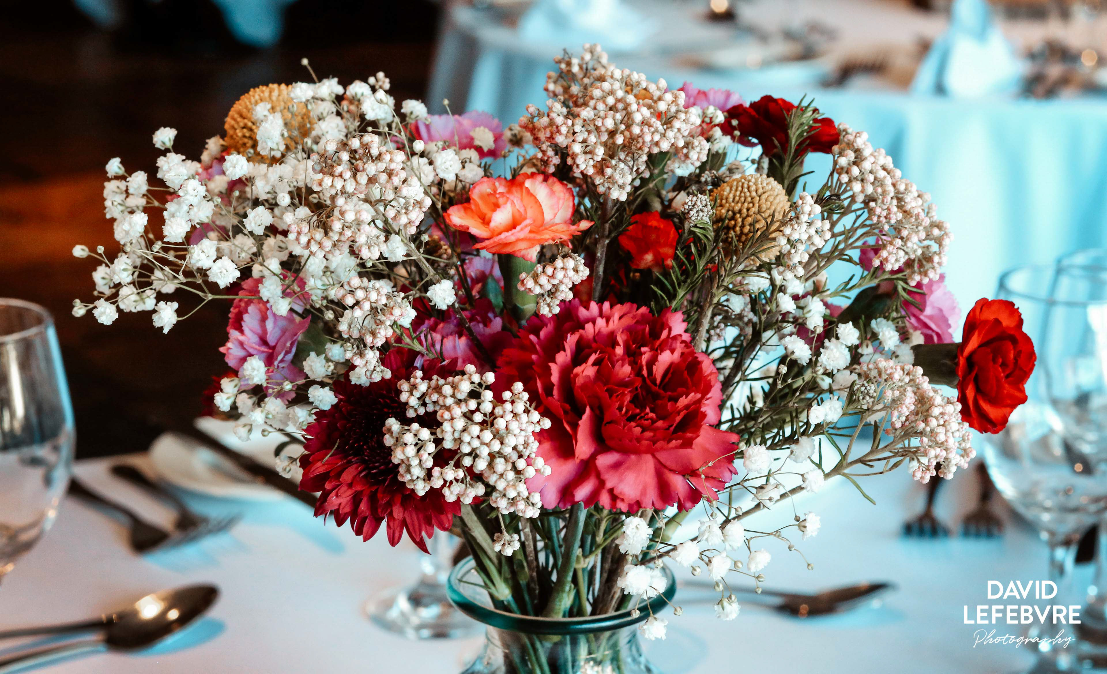 bay tree wedding flower table arrangement
