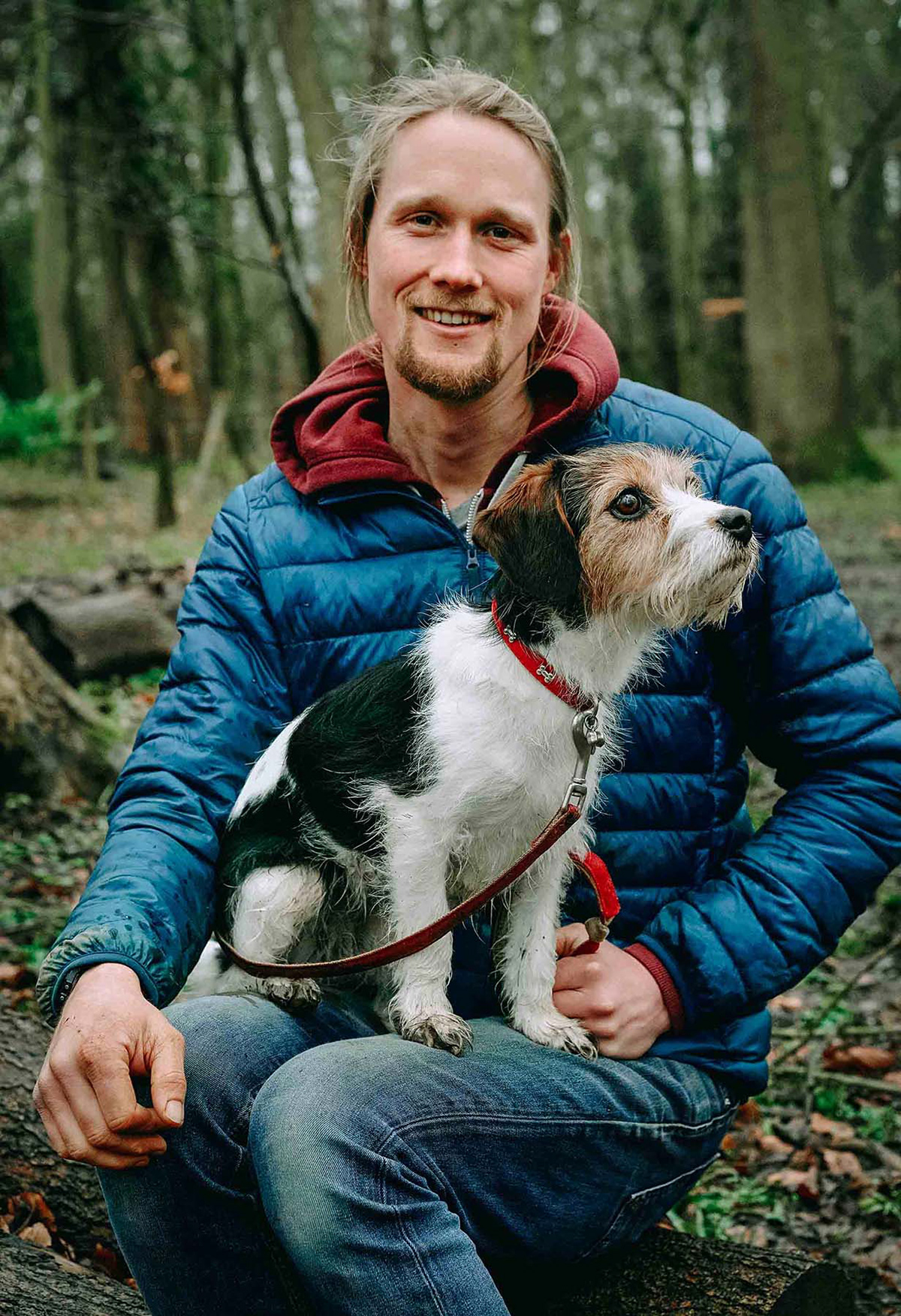 cute pet dog and his owner simon taken in towcester by photographer david lefebvre in woodland