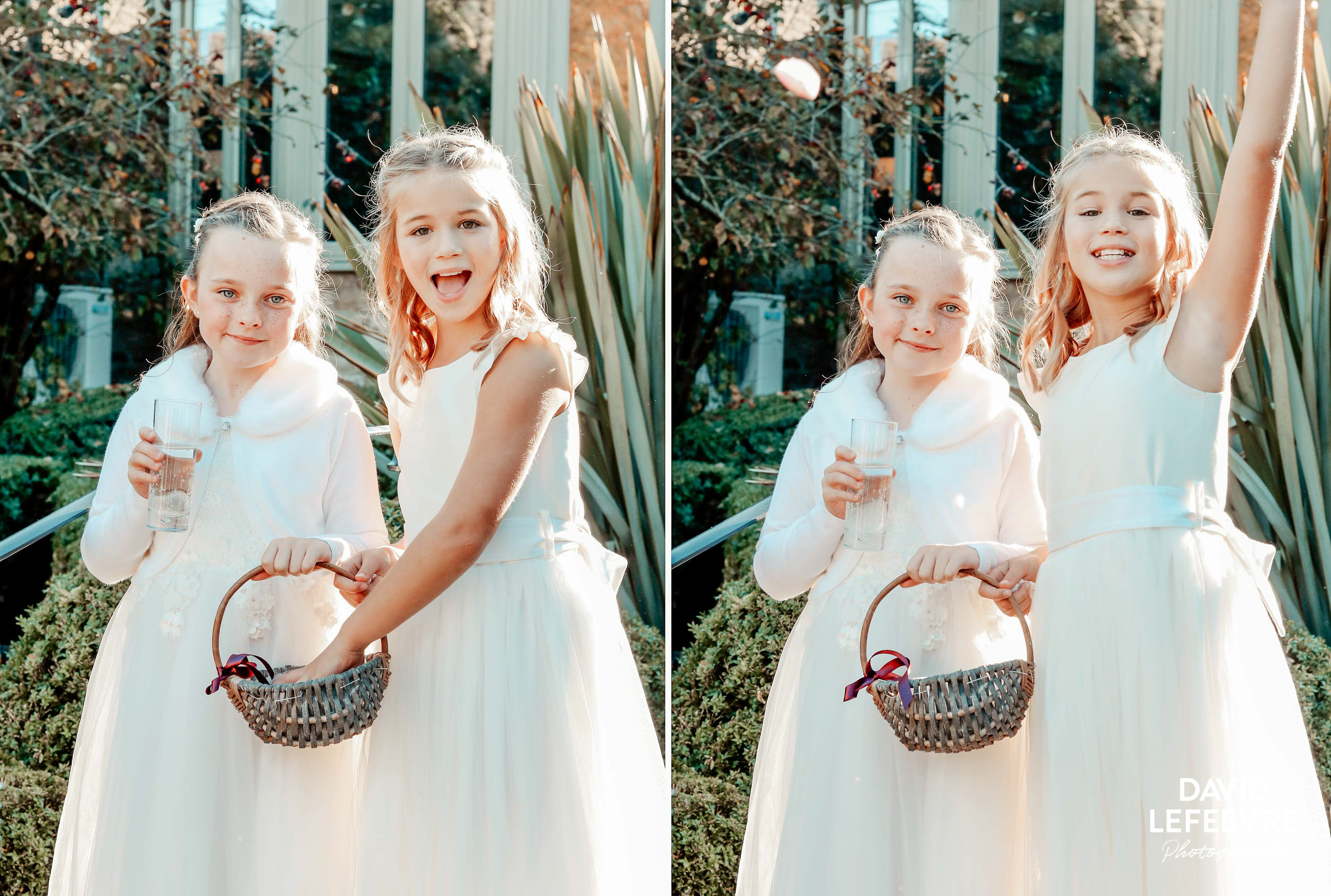 cute young flower girls with confetti wedding