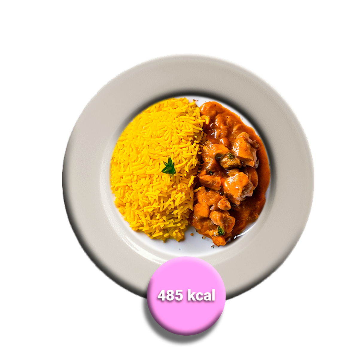 Strogonoff de ave con arroz al curry