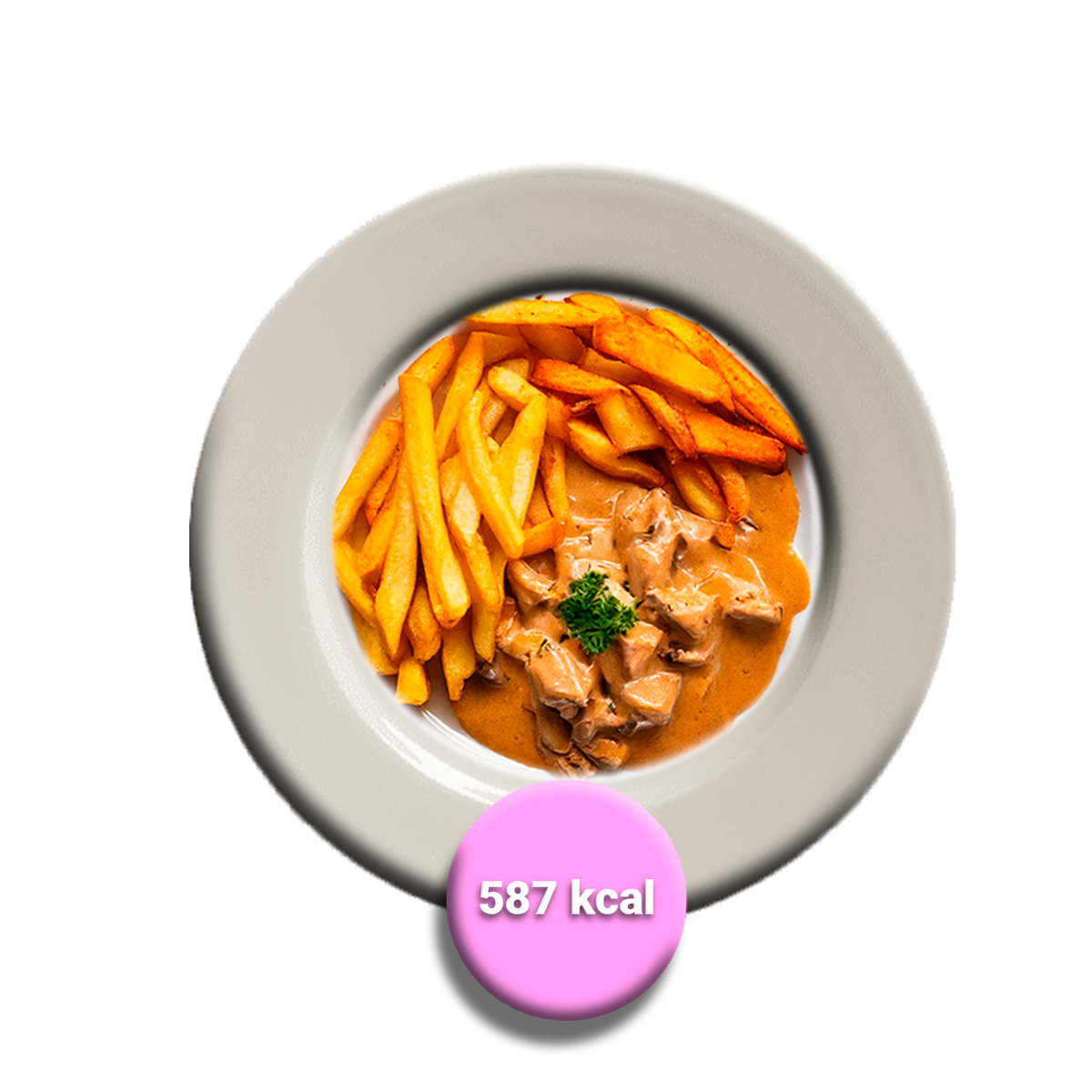 Strogonoff de ave con papas fritas