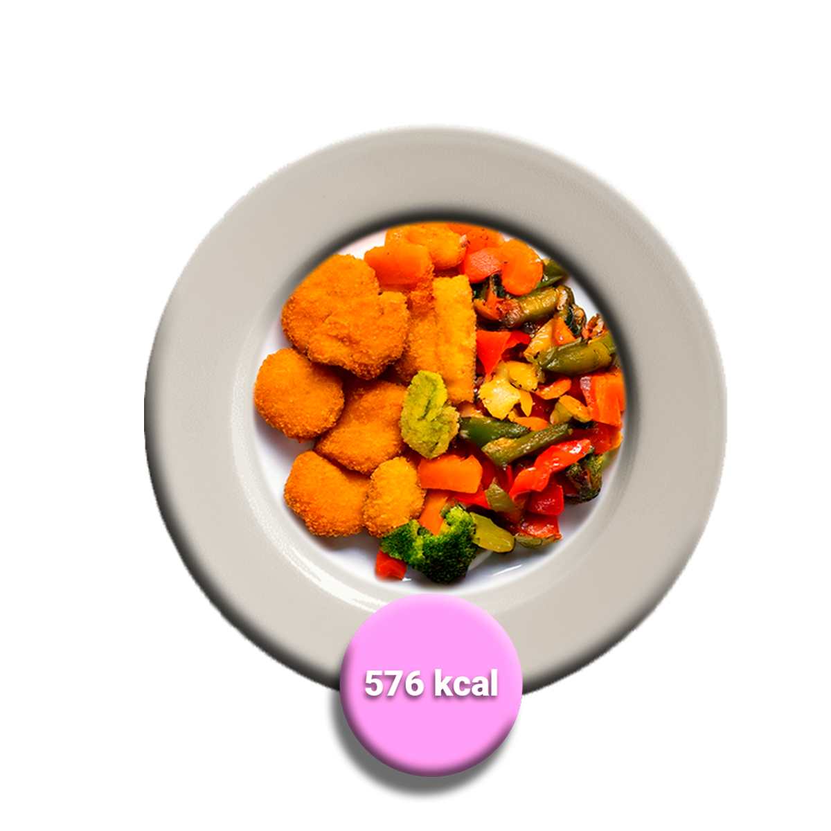 Nuggets de pollo con bouquetier de verduras