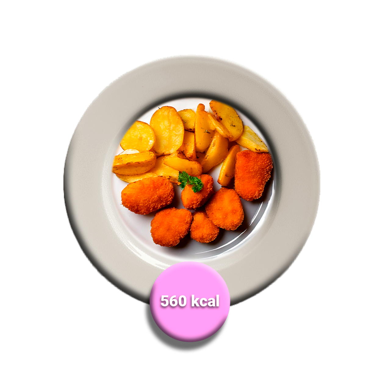 Nuggets de pollo con papas doradas