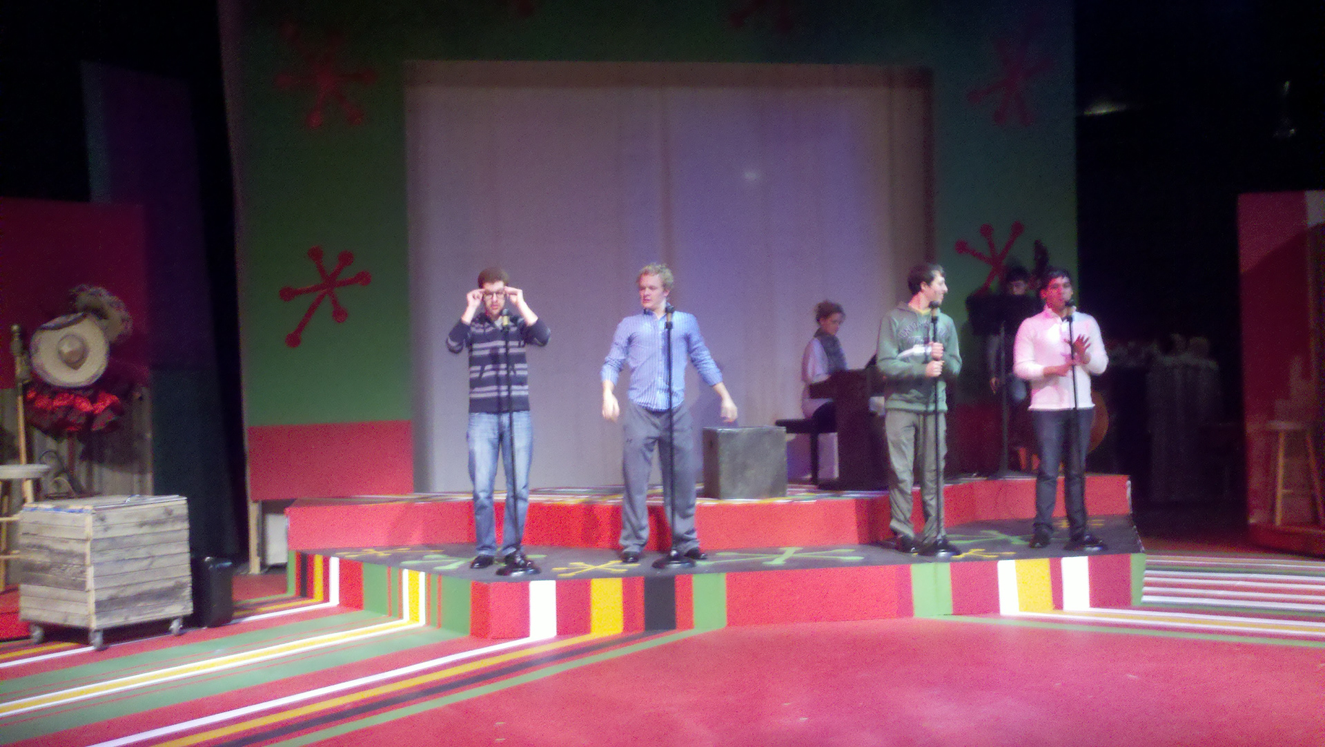 Tech Rehearsal of PLAID TIDINGS - Weathervane Playhouse (Role: Director, Set Designer)