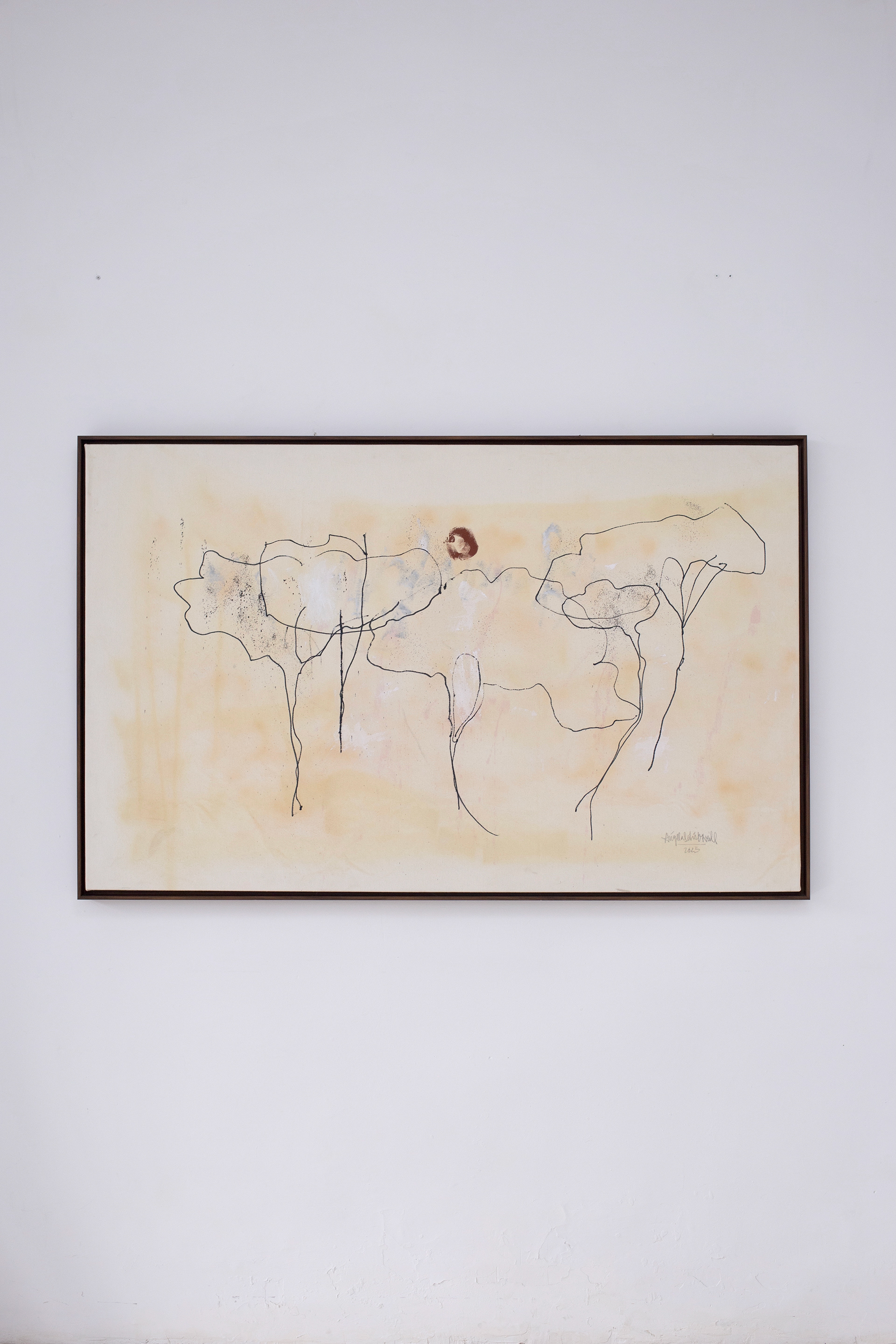 Anywhere close, 2025, acrylic on canvas and walnut frame, 160x100cm