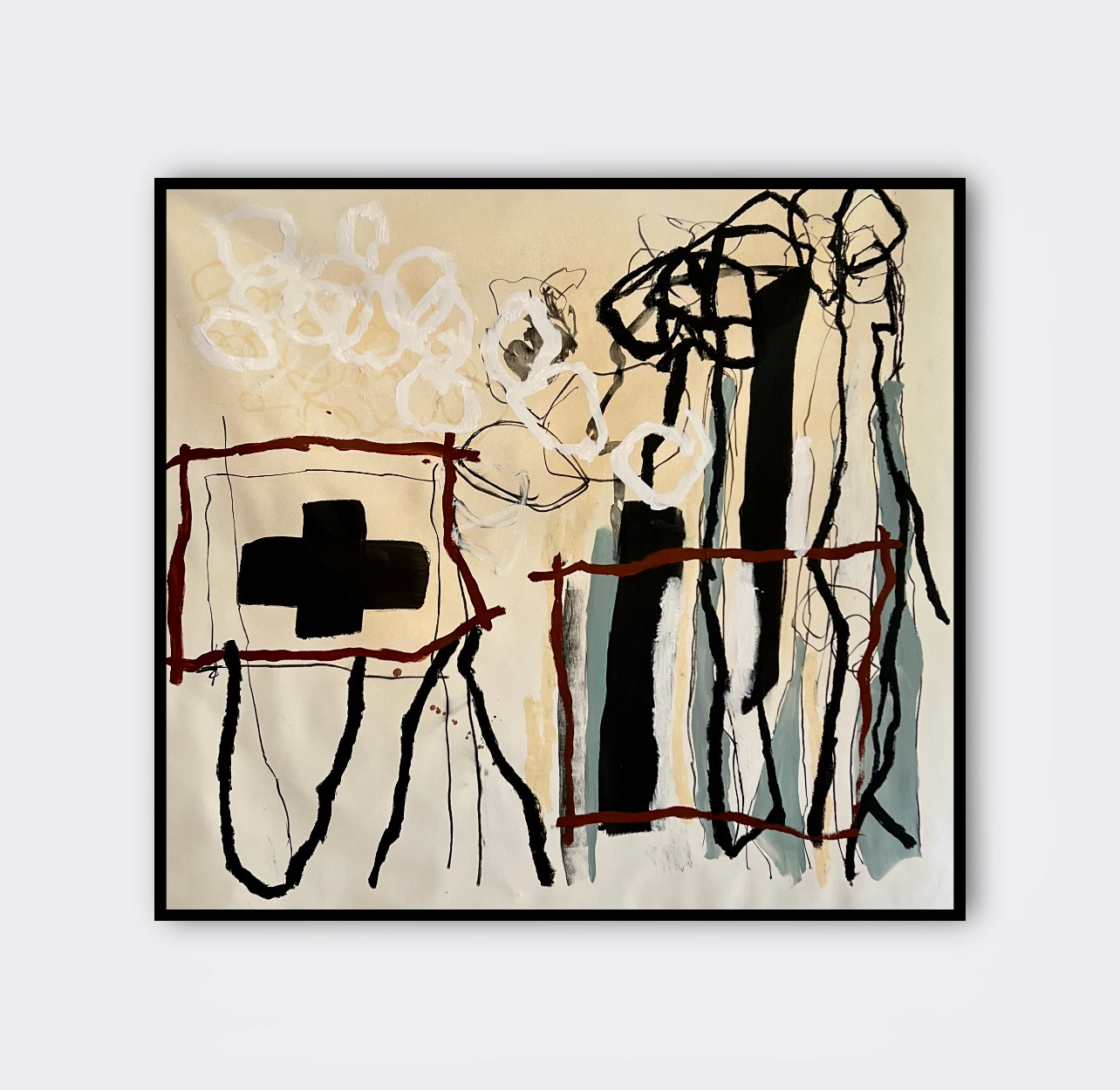 The box, 2025, mixed media on canvas, 140x120cm.