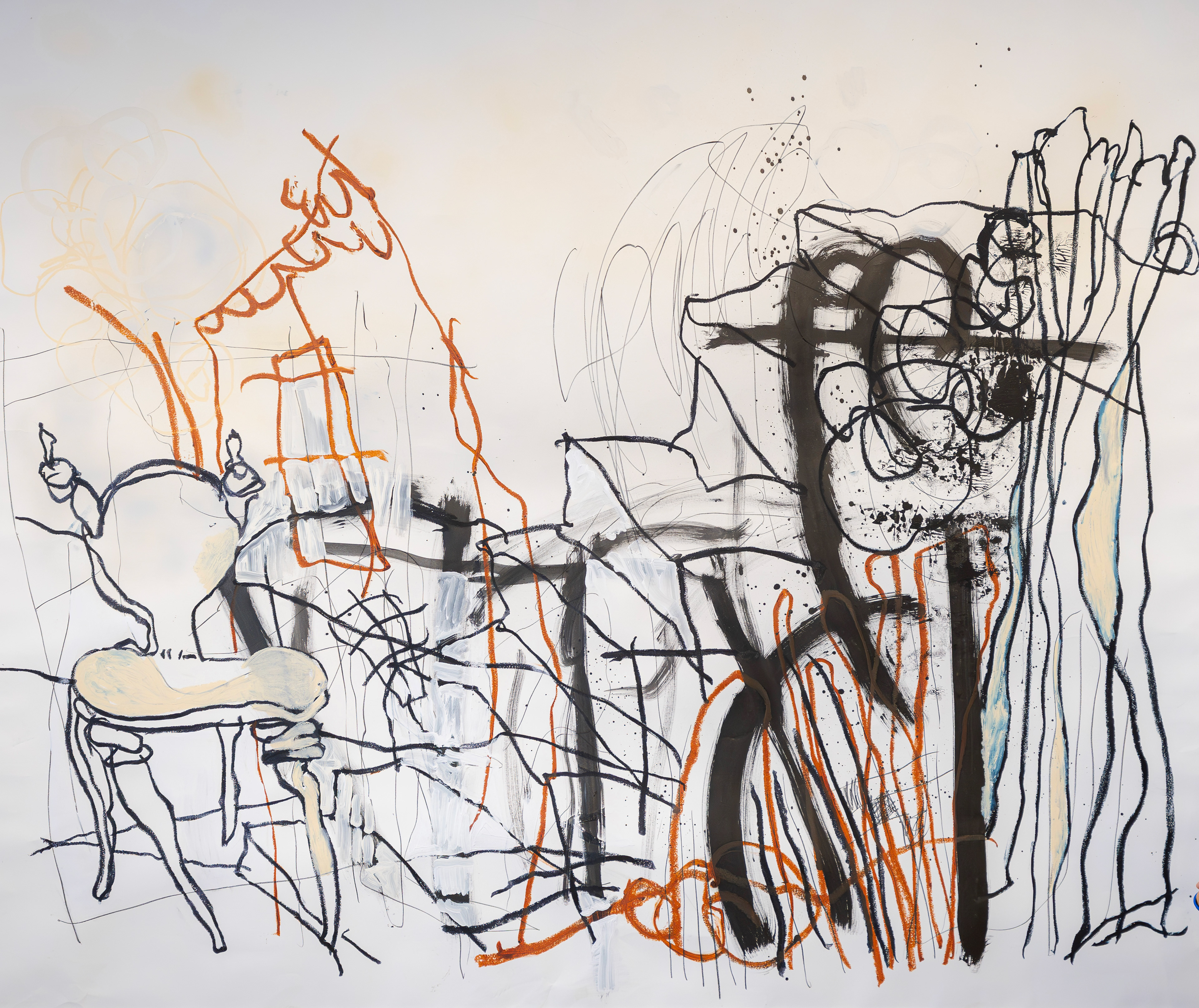 The pending conversation, 2024, mixed media on paper, 180x150cm