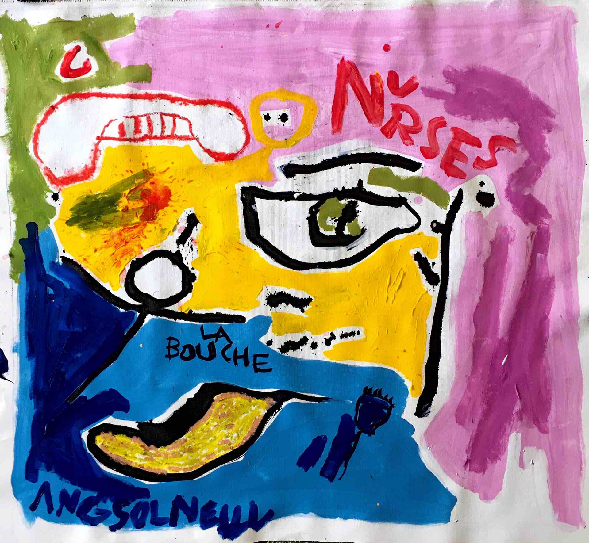 Mouth and nurses, 2023, acrylic and ink