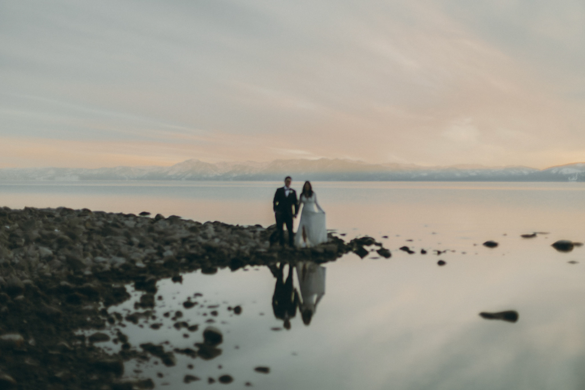 snowy lake tahoe elopement