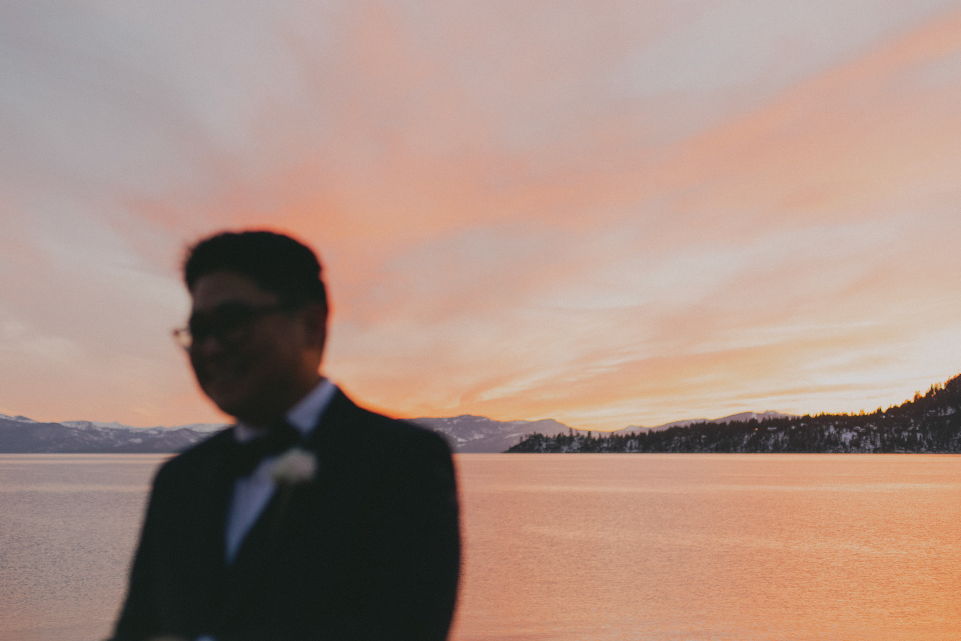 snowy lake tahoe elopement