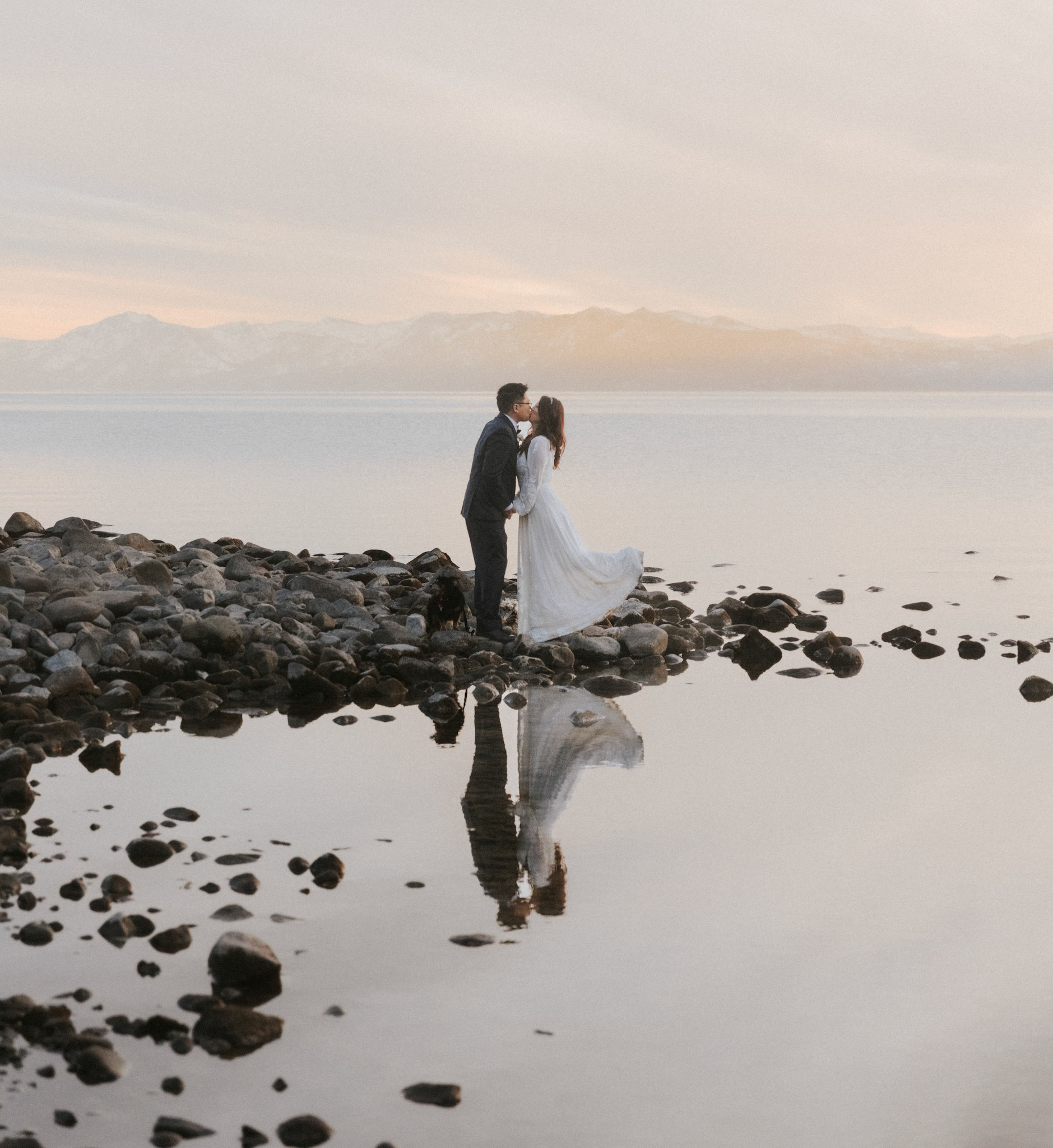 snowy lake tahoe elopement