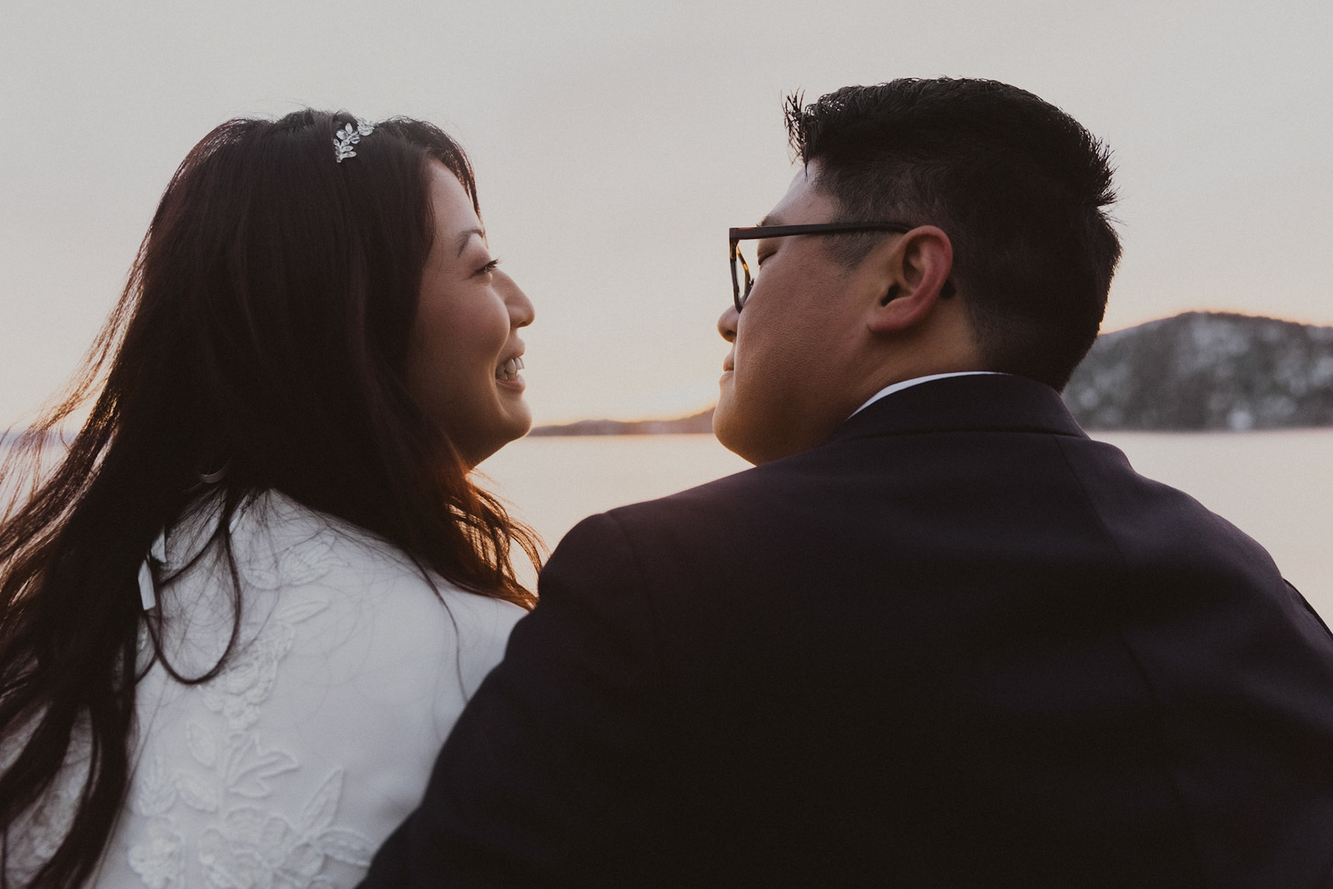 snowy lake tahoe elopement