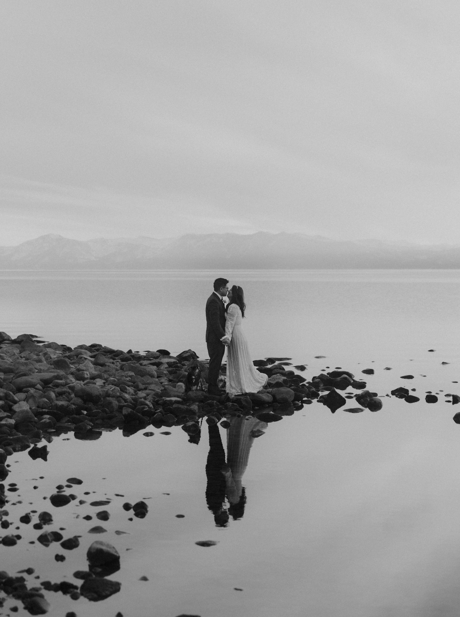 snowy lake tahoe elopement