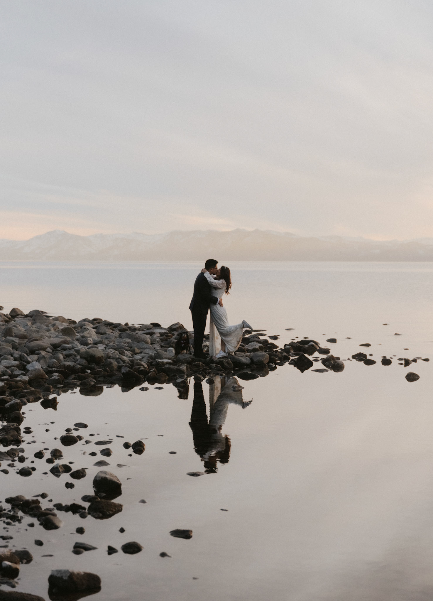 snowy lake tahoe elopement