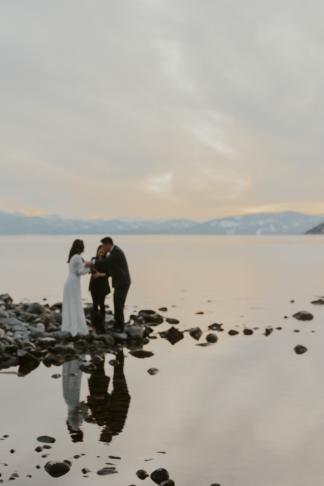 snowy lake tahoe elopement