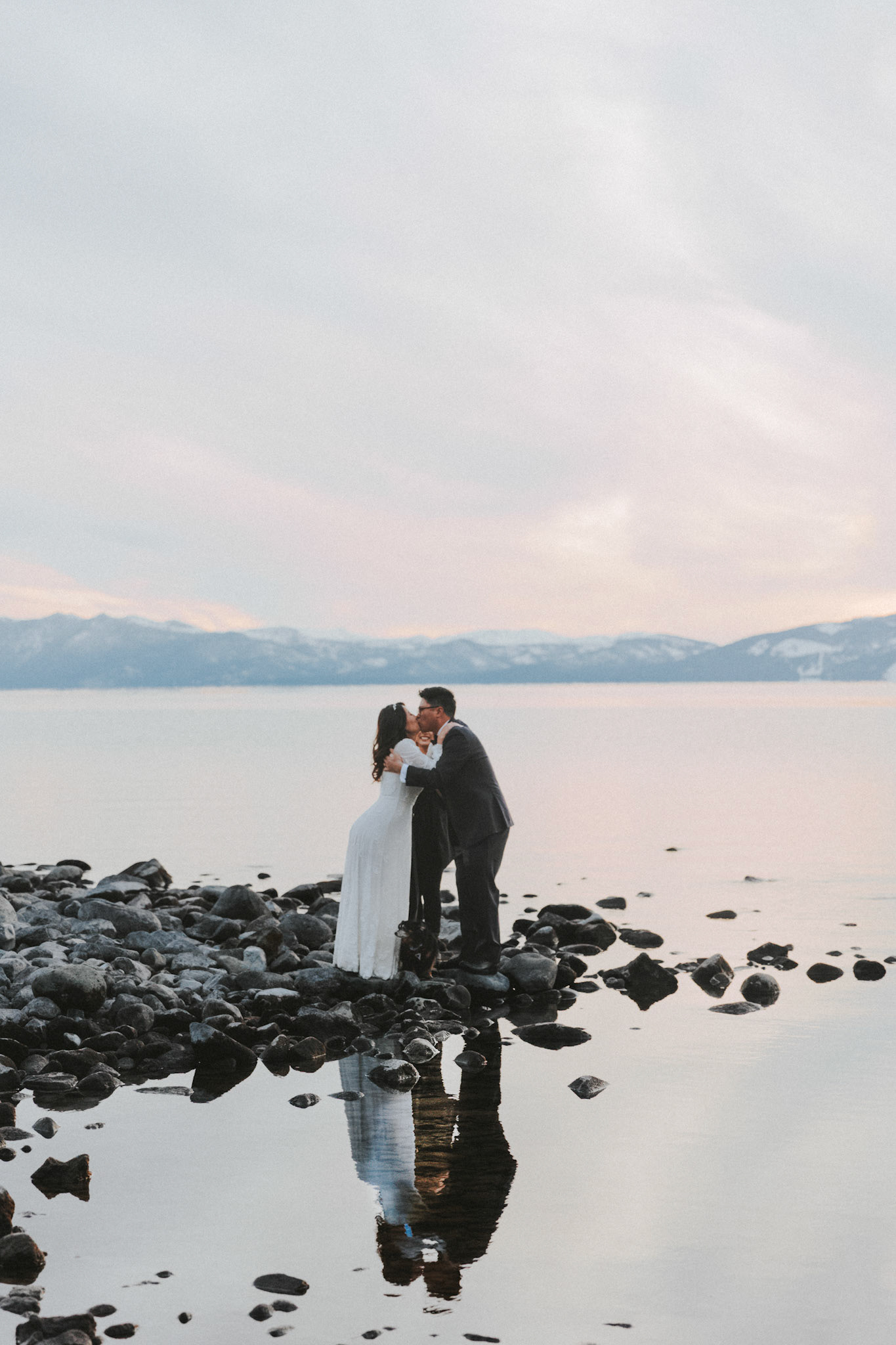 snowy lake tahoe elopement