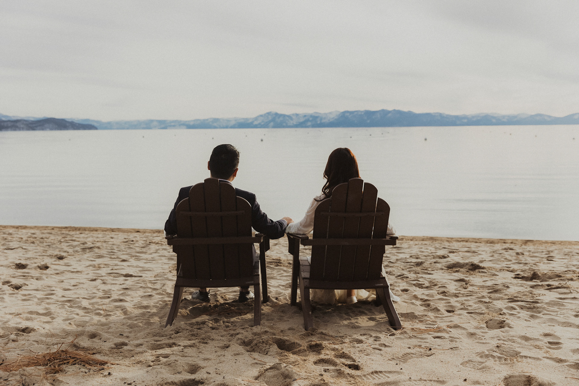 snowy lake tahoe elopement