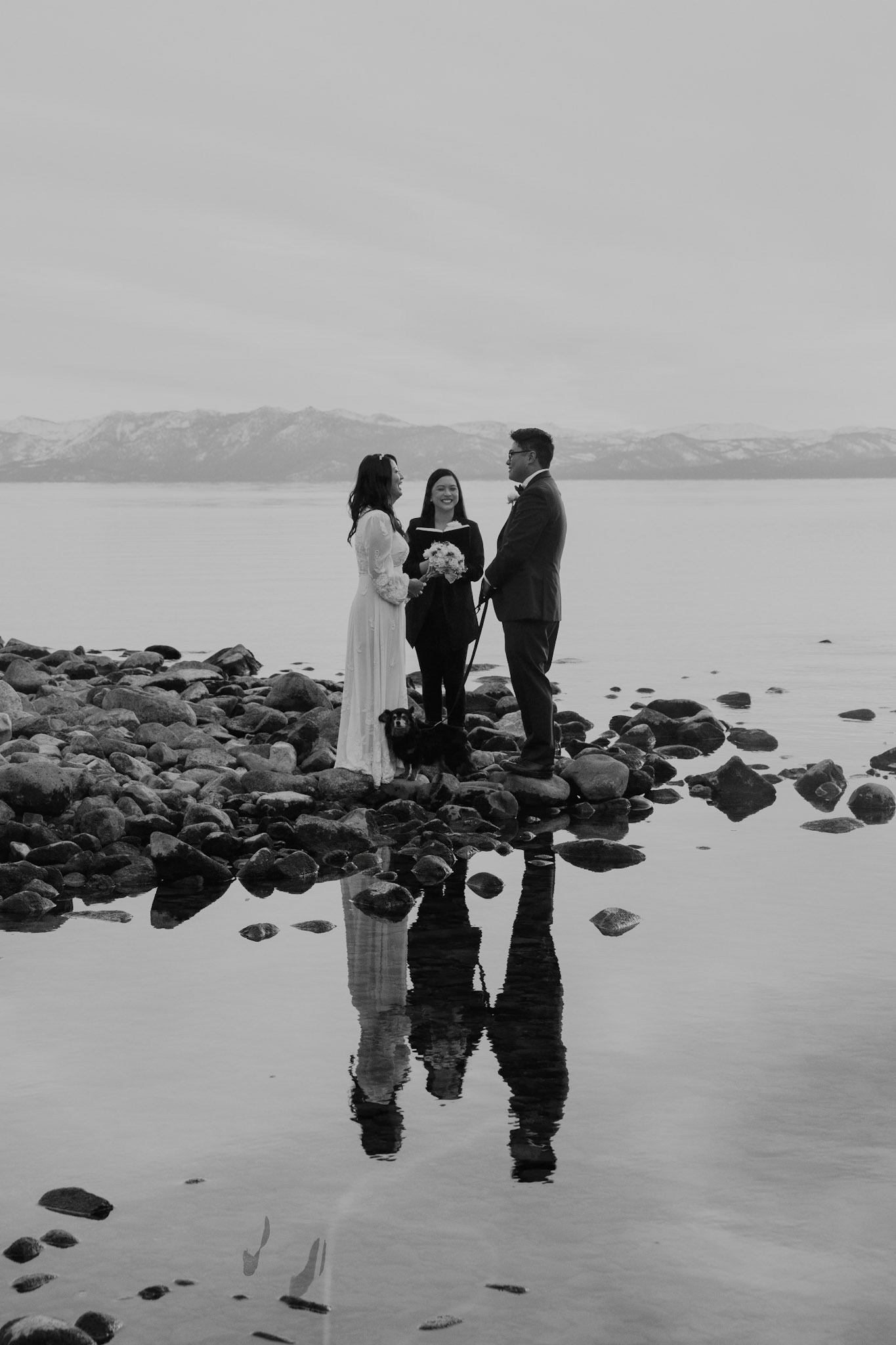 snowy lake tahoe elopement